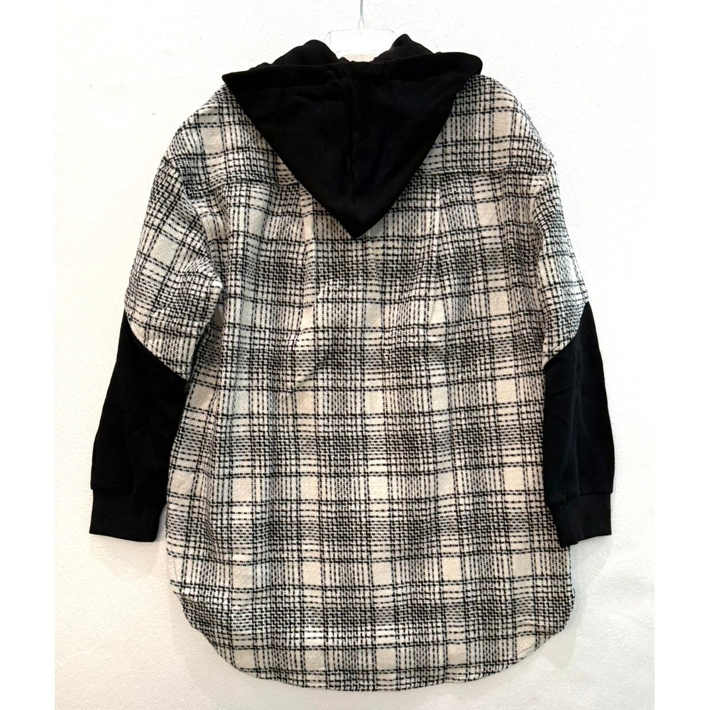 NWOT LBLC The Label Size Large Black Ivory Plaid Hooded Oversized Shacket - Picture 5 of 9